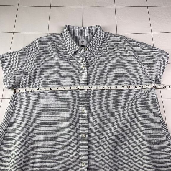 Cabi Top Womens Medium Gray Cream Hacienda Collared Short Sleeve Linen Casual - Picture 7 of 9